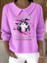 Damen Baumwolle Tier Langarm Bequem Lässig Pullover