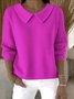 Damen Baumwolle Unifarben Langarm Bequem Lässig Pullover