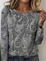 Retro Paisley Rundhals Langarm T-Shirt
