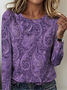 Retro Paisley Rundhals Langarm T-Shirt