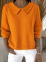 Damen Baumwolle Unifarben Langarm Bequem Lässig Pullover