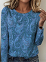 Retro Paisley Rundhals Langarm T-Shirt