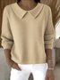 Damen Baumwolle Unifarben Langarm Bequem Lässig Pullover