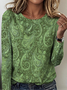Retro Paisley Rundhals Langarm T-Shirt