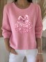 Damen Baumwolle Unifarben Langarm Bequem Retro Pullover