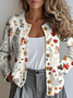 Damen Gestrickt Ahornblatt Langarm Bequem Retro Strickjacke