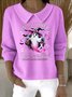 Damen Baumwolle Tier Langarm Bequem Lässig Pullover