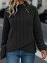 Lässig Mock Neck Unifarben Sweatshirt