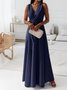 Damen Unifarben Sommer Nahtverarbeitung Kleid V-Ausschnitt Ärmellos Tanktop A-Linien-Kleid