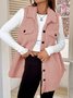 Damen Herbst und Winter Revers Geknöpft Plüsch Tanktop Jacke Weit Temperament Pendeln Nachahmung Lammfell
