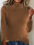 Damen Baumwolle Unifarben Langarm Bequem Lässig Pullover