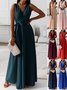 Damen Unifarben Sommer Nahtverarbeitung Kleid V-Ausschnitt Ärmellos Tanktop A-Linien-Kleid