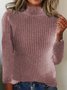 Damen Baumwolle Unifarben Langarm Bequem Lässig Pullover