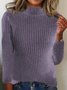 Damen Baumwolle Unifarben Langarm Bequem Lässig Pullover
