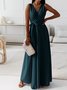 Damen Unifarben Sommer Nahtverarbeitung Kleid V-Ausschnitt Ärmellos Tanktop A-Linien-Kleid