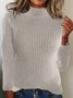 Damen Baumwolle Unifarben Langarm Bequem Lässig Pullover