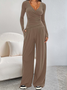 Damen Unifarben Nahtverarbeitung Zweiteiliges Set Täglich Langarm Lässig Frühling/Herbst Bluse mit Hose Matching Set