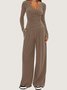Damen Unifarben Nahtverarbeitung Zweiteiliges Set Täglich Langarm Lässig Frühling/Herbst Bluse mit Hose Matching Set