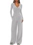 Damen Unifarben Nahtverarbeitung Zweiteiliges Set Täglich Langarm Lässig Frühling/Herbst Bluse mit Hose Matching Set