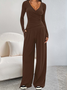 Damen Unifarben Nahtverarbeitung Zweiteiliges Set Täglich Langarm Lässig Frühling/Herbst Bluse mit Hose Matching Set