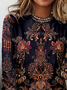 Lässig Geblümt Rundhals Langarm T-Shirt