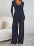 Damen Unifarben Nahtverarbeitung Zweiteiliges Set Täglich Langarm Lässig Frühling/Herbst Bluse mit Hose Matching Set