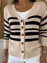 Damen Gestreift Langarm Bequem Retro Strickjacke