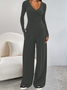 Damen Unifarben Nahtverarbeitung Zweiteiliges Set Täglich Langarm Lässig Frühling/Herbst Bluse mit Hose Matching Set