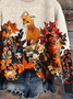 Damen Gestrickt Geblümt Langarm Bequem Lässig Print Pullover