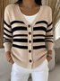 Damen Gestreift Langarm Bequem Retro Strickjacke