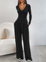 Damen Unifarben Nahtverarbeitung Zweiteiliges Set Täglich Langarm Lässig Frühling/Herbst Bluse mit Hose Matching Set