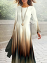 Damen Gestreift Frühling/Herbst Kleid Rundhals Langarm A-Linien-Kleid