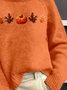 Damen Ahornblatt Langarm Bequem Retro Print Pullover