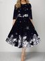 Damen Weihnachten Frühling/Herbst Kleid Rundhals Dreiviertelärmel A-Linien-Kleid