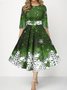 Damen Weihnachten Frühling/Herbst Kleid Rundhals Dreiviertelärmel A-Linien-Kleid