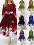 Damen Weihnachten Frühling/Herbst Kleid Rundhals Dreiviertelärmel A-Linien-Kleid