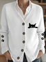 Damen Baumwolle Tier Langarm Bequem Retro Strickjacke