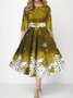 Damen Weihnachten Frühling/Herbst Kleid Rundhals Dreiviertelärmel A-Linien-Kleid
