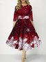 Damen Weihnachten Frühling/Herbst Kleid Rundhals Dreiviertelärmel A-Linien-Kleid