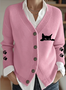 Damen Baumwolle Tier Langarm Bequem Retro Strickjacke