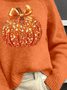 Damen Halloween (Kürbis) Langarm Bequem Retro Print Pullover