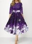 Damen Weihnachten Frühling/Herbst Kleid Rundhals Dreiviertelärmel A-Linien-Kleid