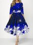 Damen Weihnachten Frühling/Herbst Kleid Rundhals Dreiviertelärmel A-Linien-Kleid