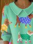 Damen Baumwolle Kartoon Langarm Bequem Lässig Pullover