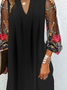 Damen Geblümt Frühling/Herbst Kleid V-Ausschnitt Langarm Ballkleid H-Linie Kleid