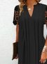 Damen Unifarben Sommer Ausgehöhlt Kleid V-Ausschnitt Kurzarm T-Shirt-Kleid H-Linie Kleid