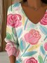 Damen Baumwolle Geblümt Langarm Bequem Lässig Pullover