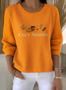 Damen Baumwolle Pflanzen Langarm Bequem Retro Pullover