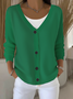 Damen Unifarben Langarm Bequem Lässig Strickjacke