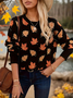 Damen Ahornblatt Langarm Bequem Lässig Print Pullover